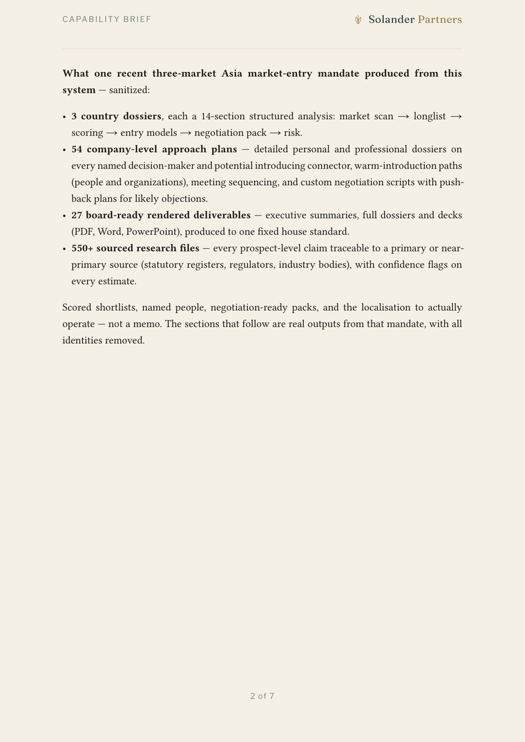 Sanitised brief page — the structured asset base behind an engagement