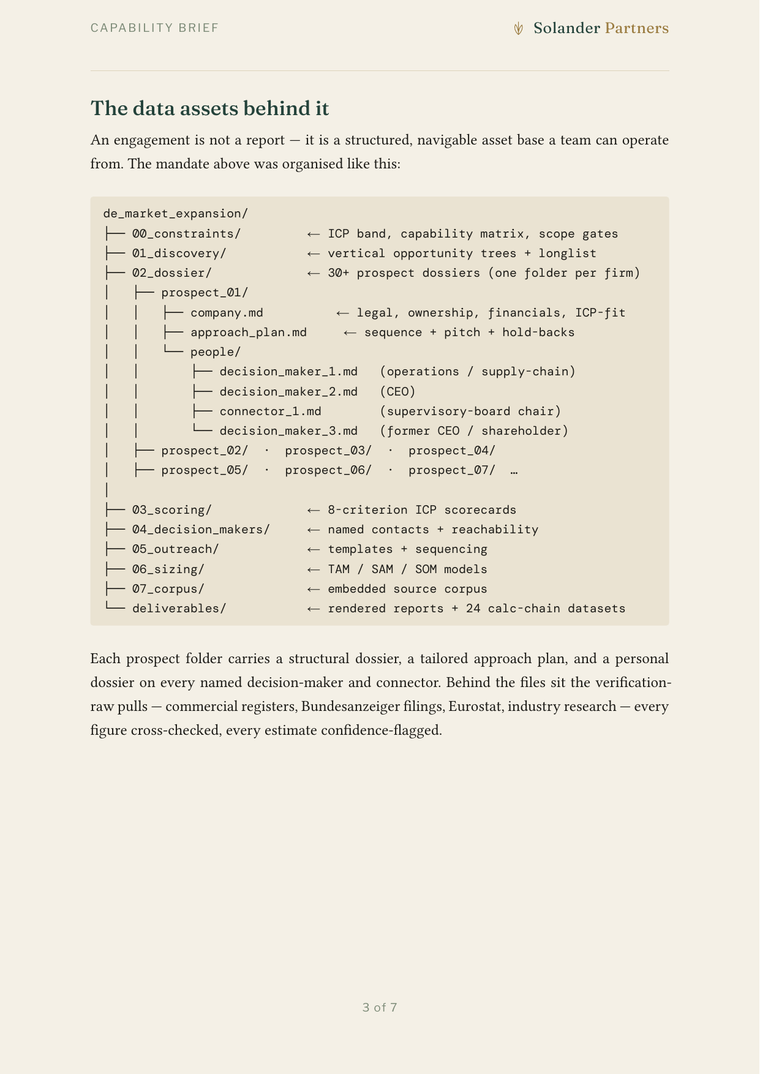 Sanitised brief page — a company dossier